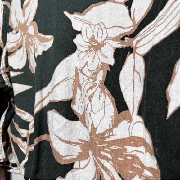 Rachel Zoe Women Linen Crop Top Small Green Floral Boho Puff Sleeve Resort - Picture 6 of 10